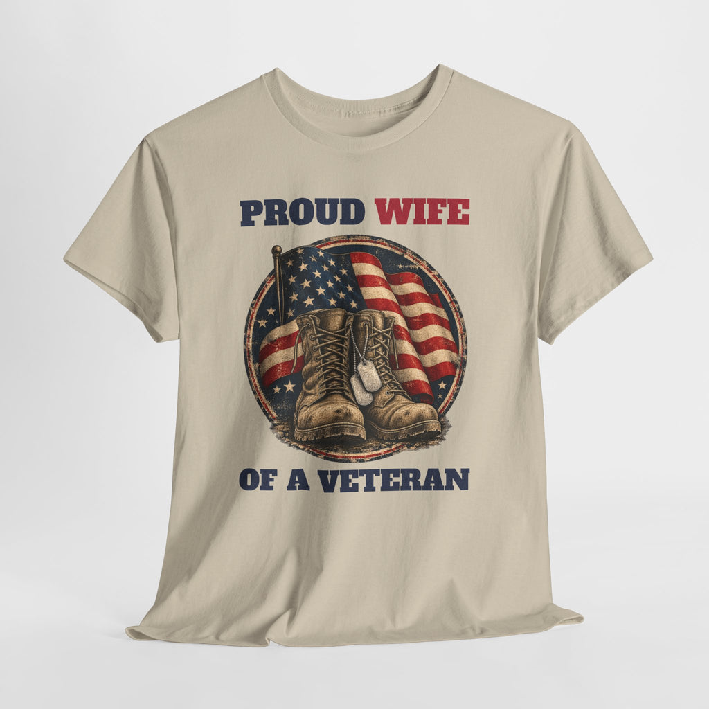 Proud Wife Of A Veteran T-Shirt, flat lay