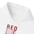 RED Remember Everyone Deployed Hoodie, front collar close-up