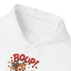 Reindeer Boop Christmas Hoodie, front collar close-up