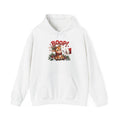 White Reindeer Boop Christmas hoodie with Santa booping the red nose of a cute baby reindeer, front view