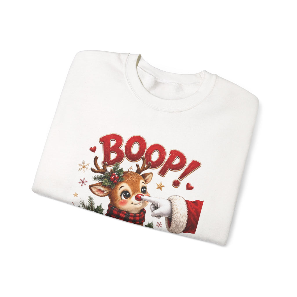 Reindeer Boop Christmas Sweatshirt, folded