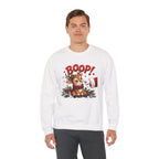 Model wearing the white Reindeer Boop Christmas Sweatshirt