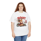 Model wearing the white Reindeer Boop Christmas T-Shirt
