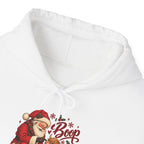 Santa Boop Highland Cow Hoodie, front collar close-up