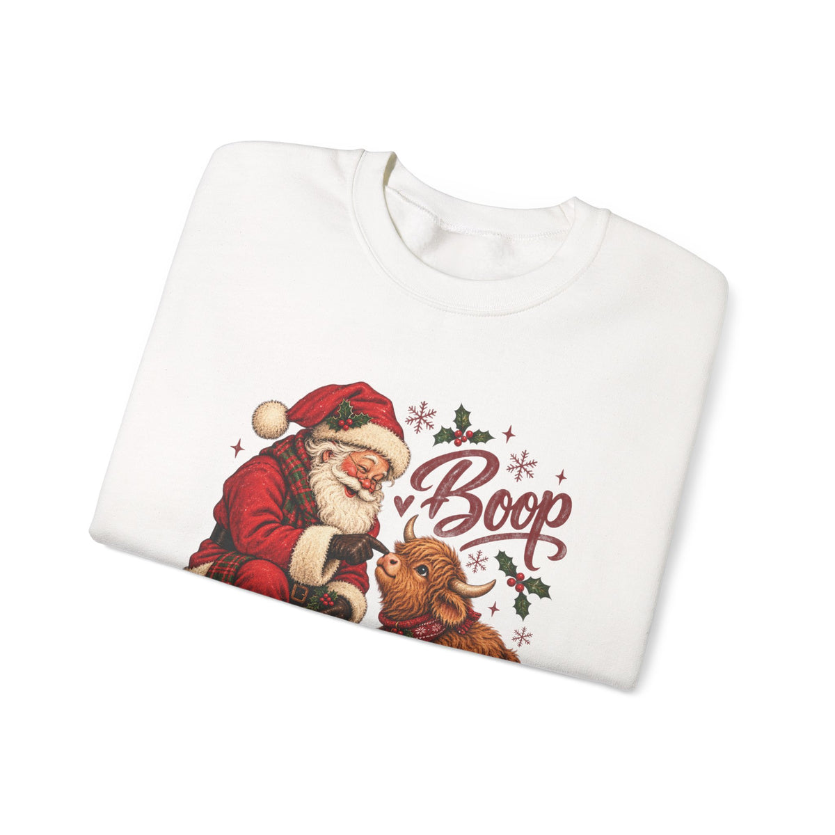 Santa Boop Highland Cow Sweatshirt, folded