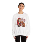 Model wearing the white Santa Boop Highland Cow Sweatshirt