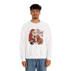 Model wearing the white Santa Boop Highland Cow Sweatshirt