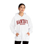 Woman wearing the White Santa's Favorite Varsity Christmas Hoodie