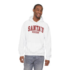 Man wearing the White Santa's Favorite Varsity Christmas Hoodie