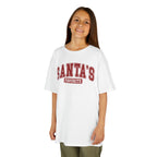 Girl wearing the White Santa's Favorite Varsity Christmas Kids T-Shirt