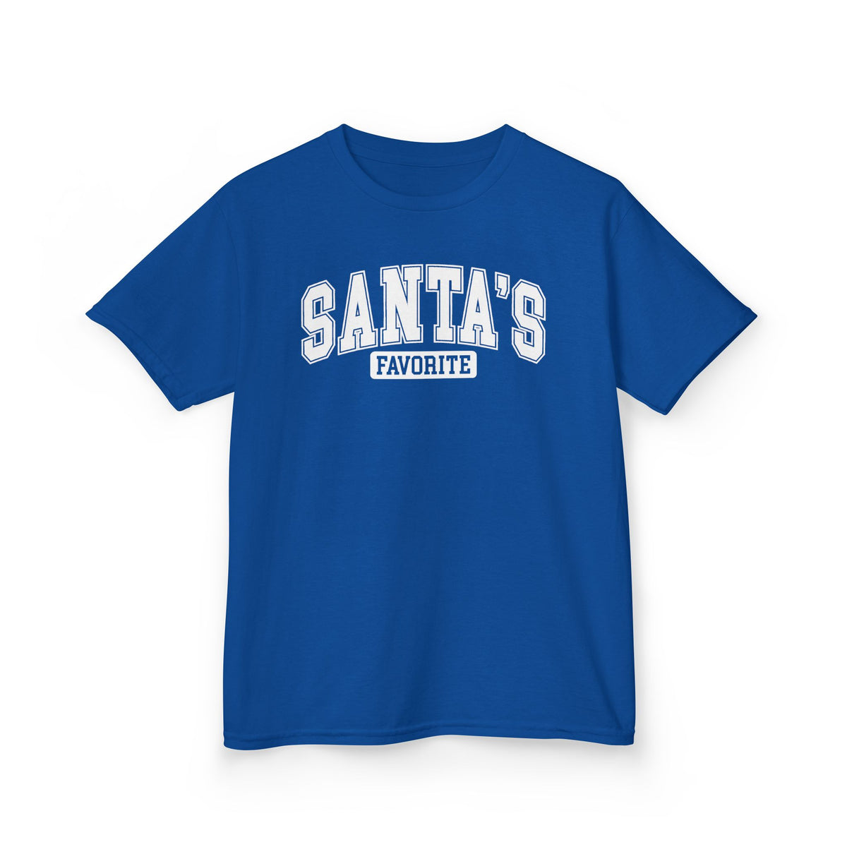 Royal Santa's Favorite kids t-shirt with varsity letters, front view