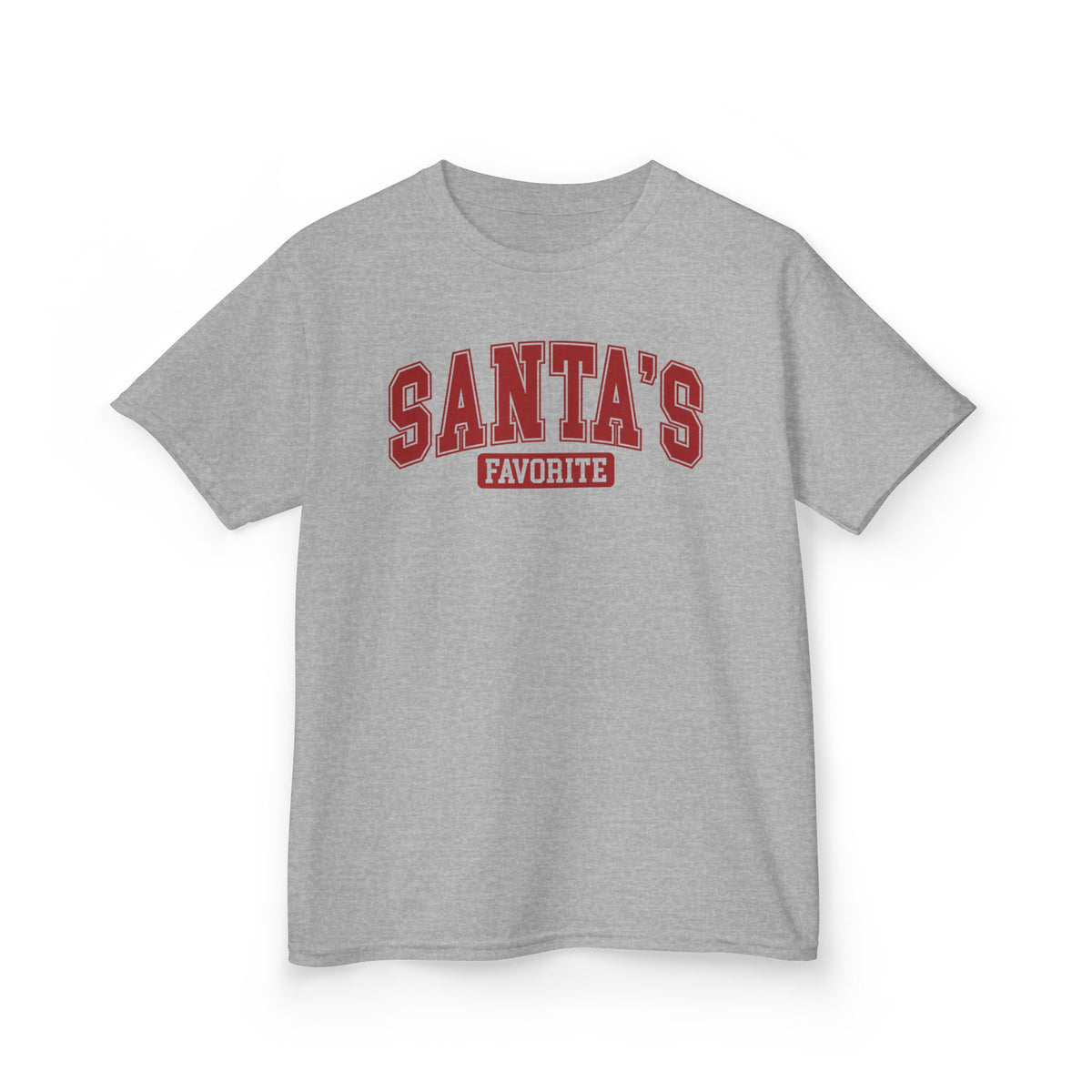 Sport Grey Santa's Favorite kids t-shirt with varsity letters, front view