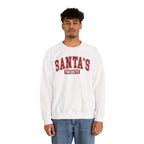 Man wearing the White Santa's Favorite Varsity Christmas Sweatshirt