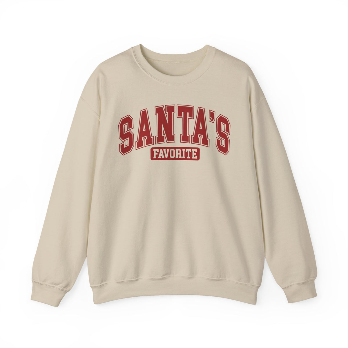 Sand Santa's Favorite sweatshirt with red varsity letters, front view