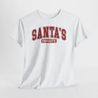 Santa's Favorite Varsity Christmas T-Shirt, flat lay
