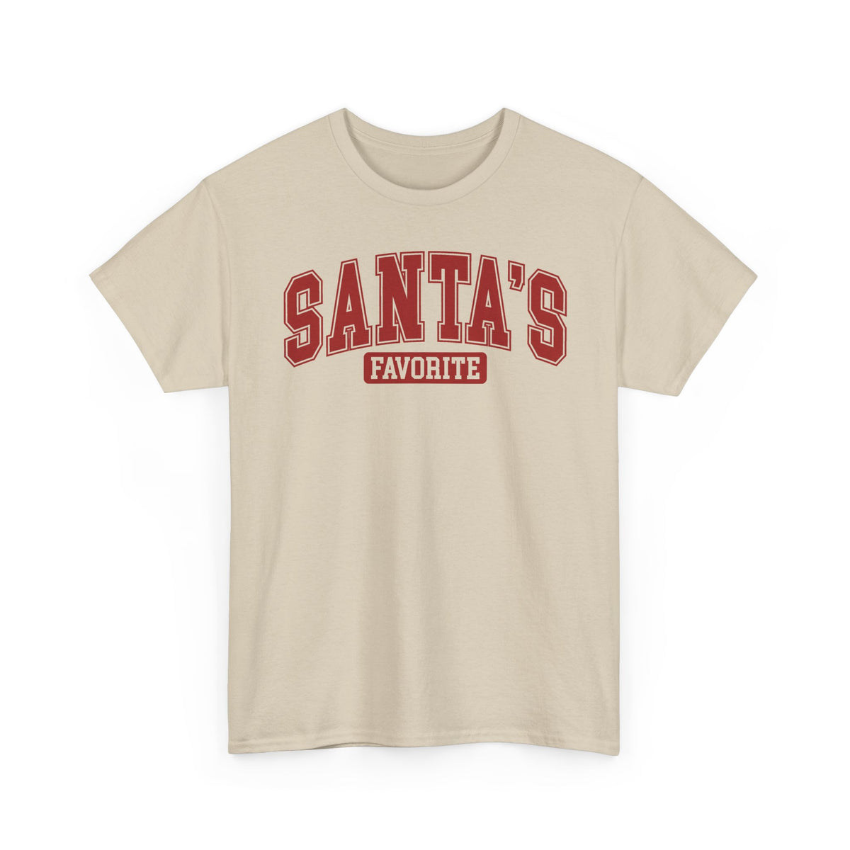 Sand Santa's Favorite t-shirt with red varsity letters, front view