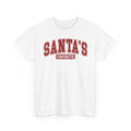 White Santa's Favorite t-shirt with red varsity letters, front view