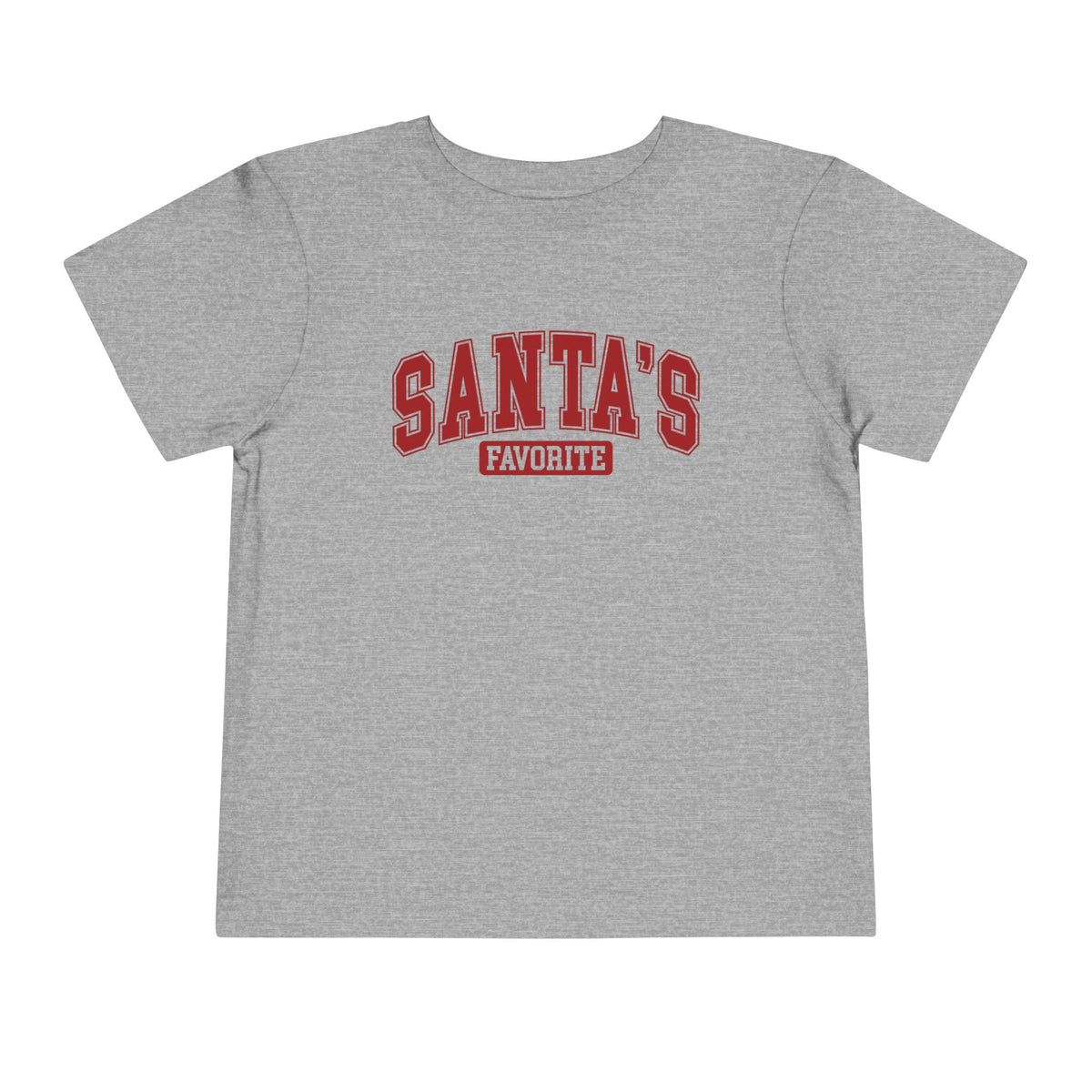 Athletic Heather Santa's Favorite toddler t-shirt with varsity letters, front view