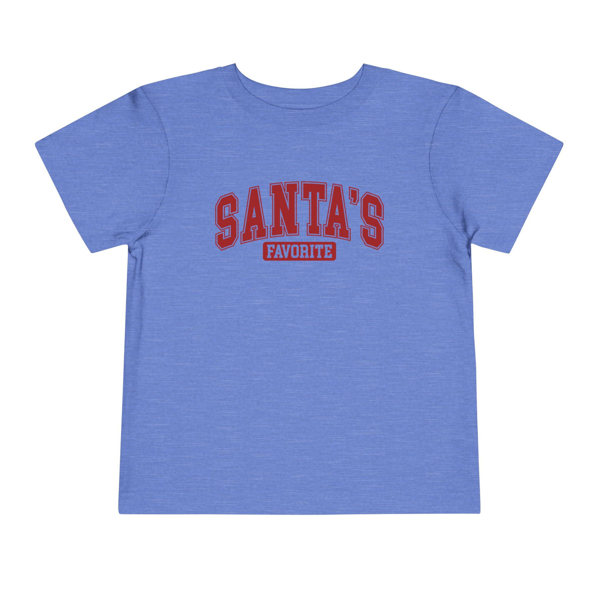 Heather Columbia Blue Santa's Favorite toddler t-shirt with varsity letters, front view