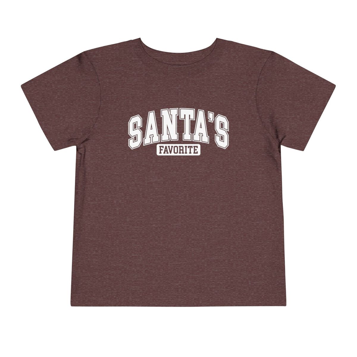 Heather Maroon Santa's Favorite toddler t-shirt with varsity letters, front view