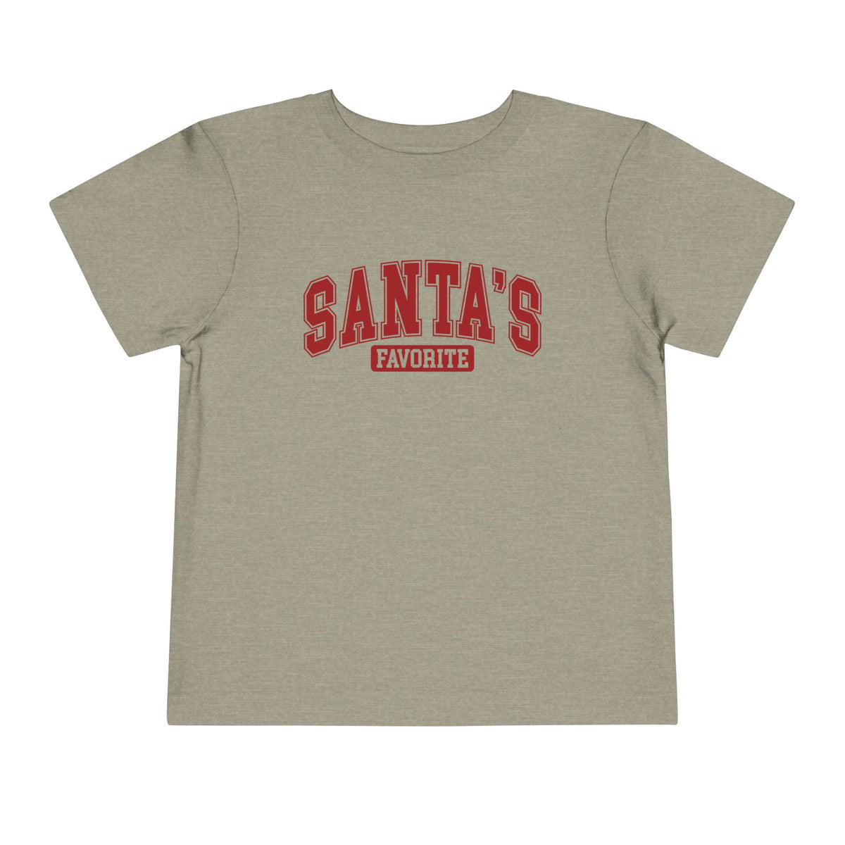Heather Stone Santa's Favorite toddler t-shirt with varsity letters, front view