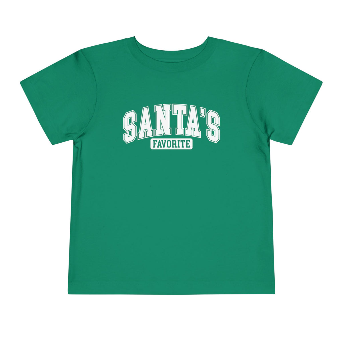 Kelly Santa's Favorite toddler t-shirt with varsity letters, front view