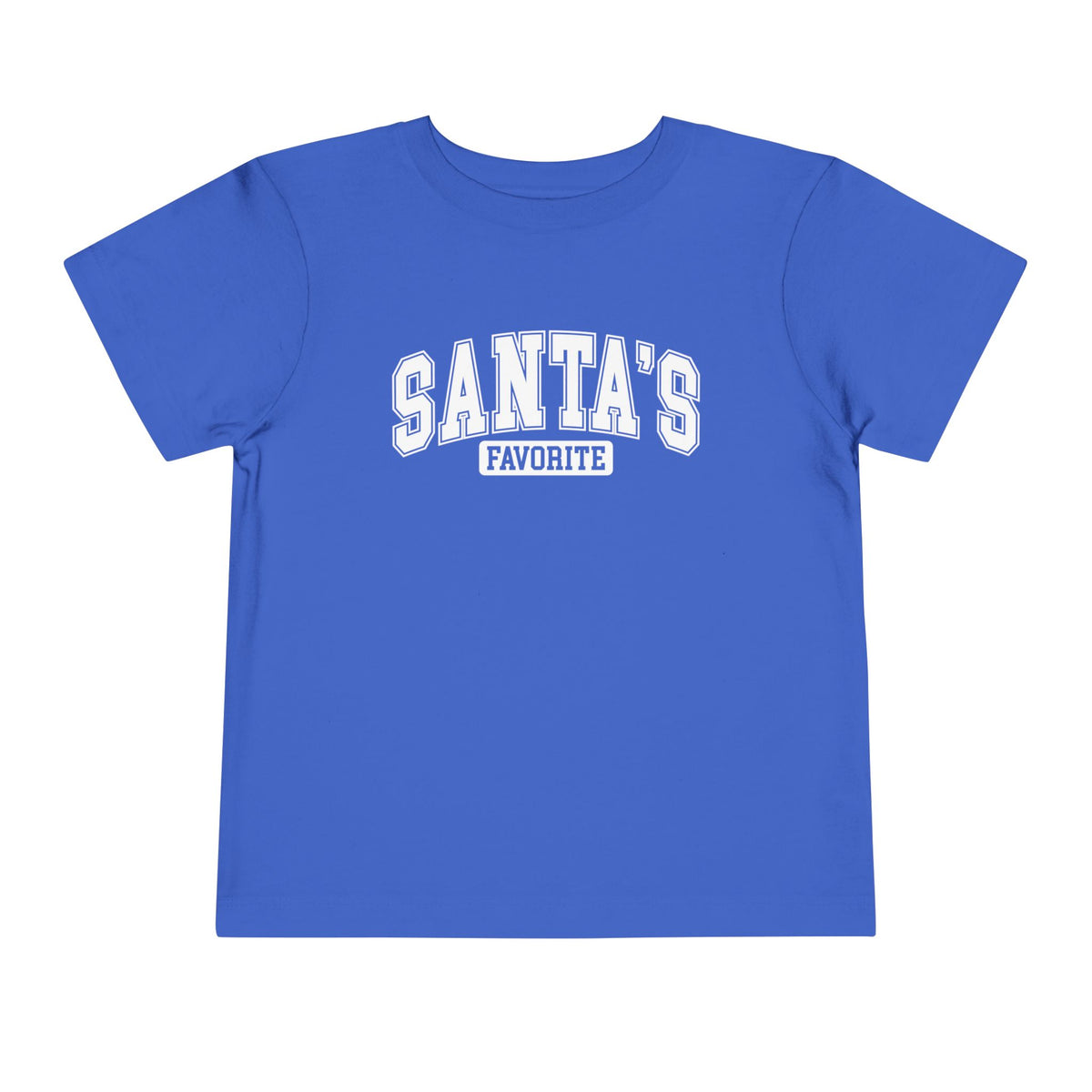 True Royal Santa's Favorite toddler t-shirt with varsity letters, front view