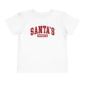 White Santa's Favorite toddler t-shirt with varsity letters, front view