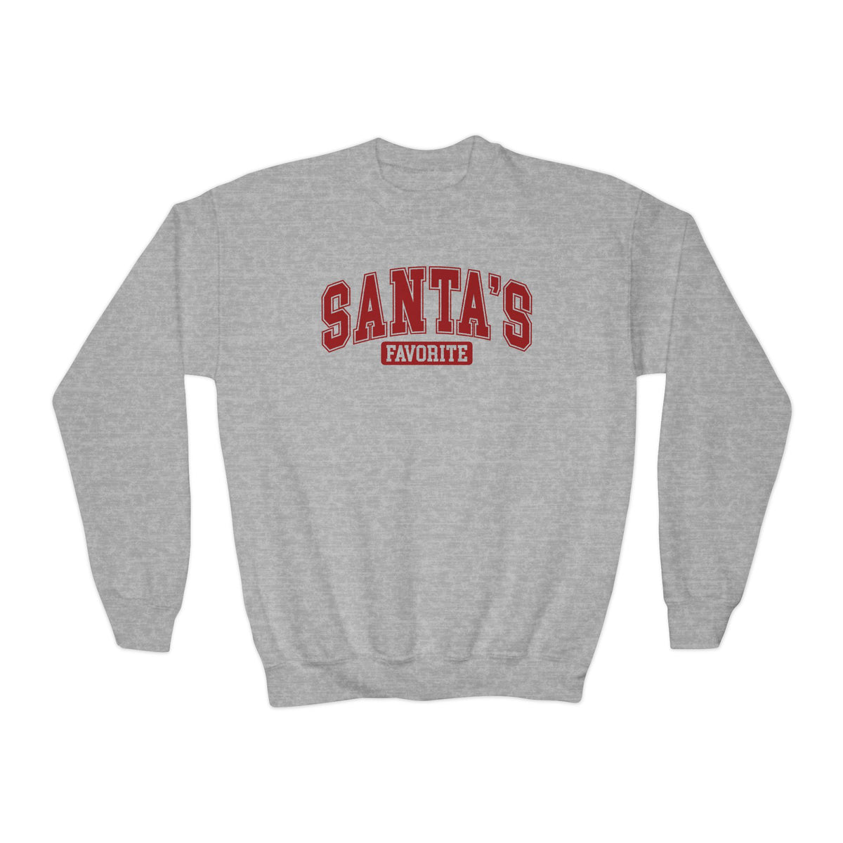 Sport Grey Santa's Favorite youth sweatshirt with varsity letters, front view