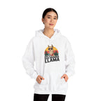 Model wearing the white She's A Bad Momma Llama Hoodie