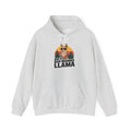 Ash grey She's A Bad Momma Llama hoodie with retro sunset and llama in sunglasses