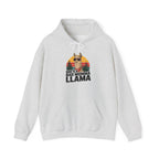 Ash grey She's A Bad Momma Llama hoodie with retro sunset and llama in sunglasses