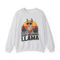 Ash grey She's A Bad Momma Llama sweatshirt with retro sunset and llama in sunglasses