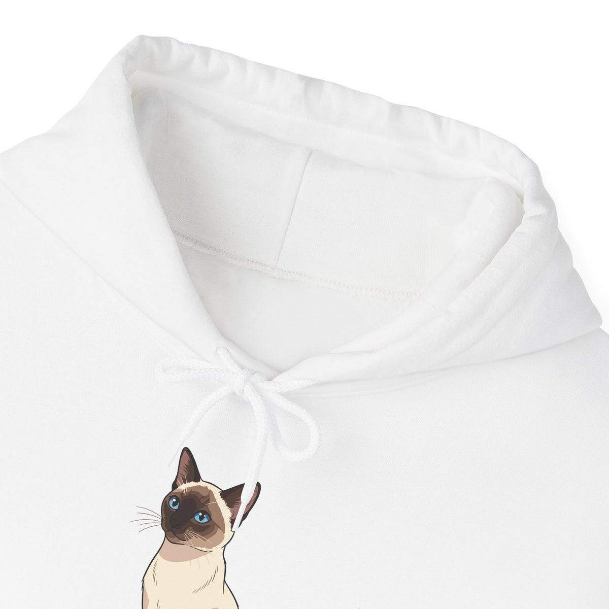Siamese Cat illustration hoodie, hood and print detail