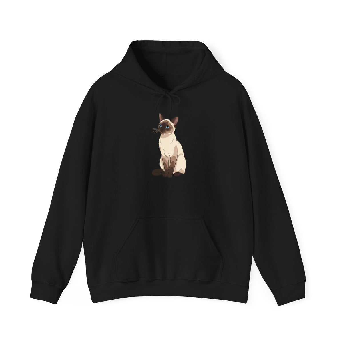 Black Siamese Cat illustration hoodie, front view