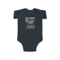 Black Silly Moose On The Loose vintage moose baby bodysuit, front view