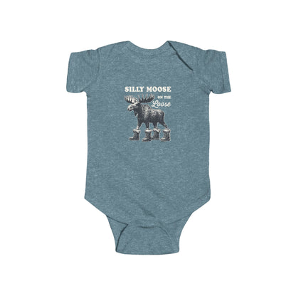 Vintage Indigo Silly Moose On The Loose vintage moose baby bodysuit, front view