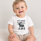 Baby wearing the Silly Moose On The Loose vintage moose baby t-shirt