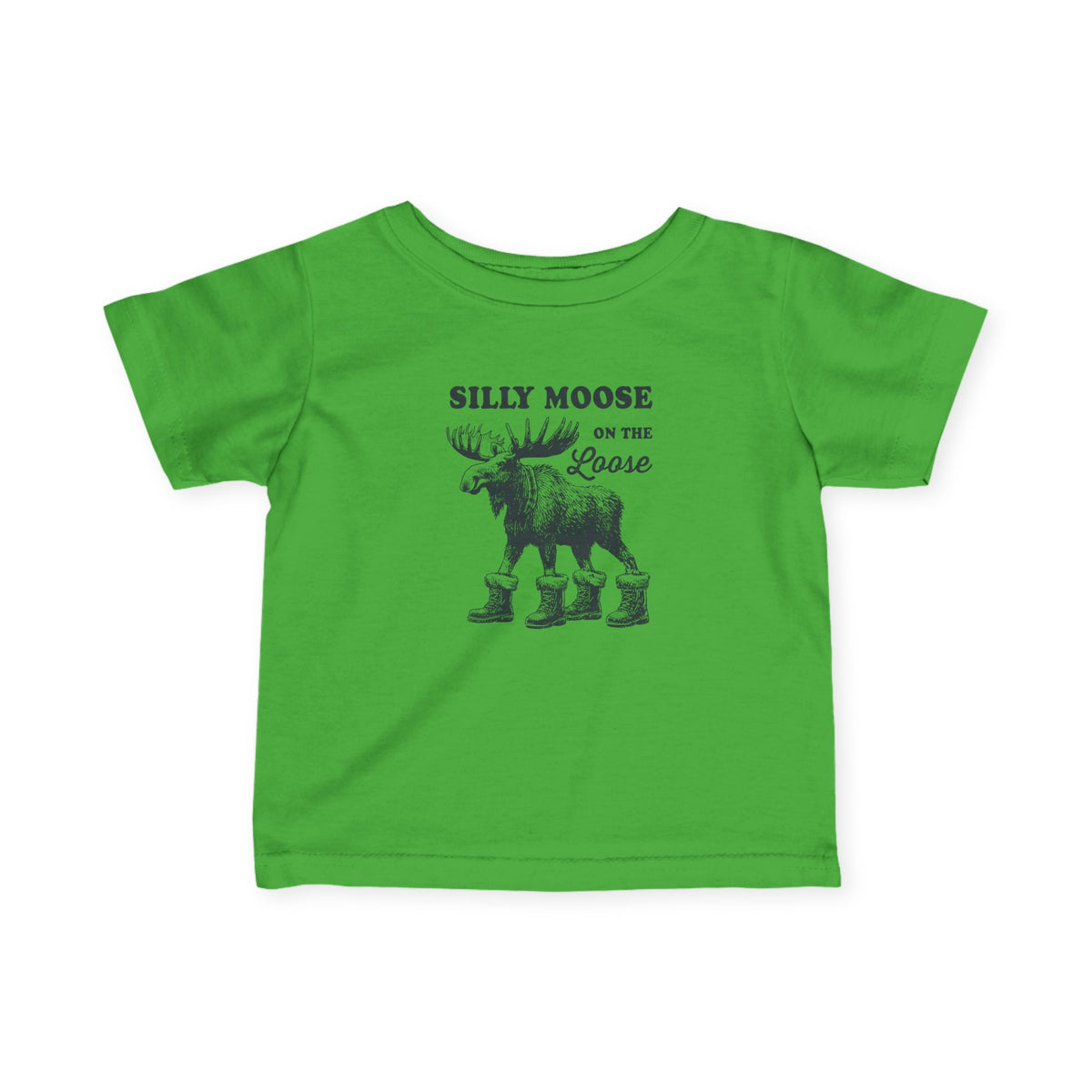 Apple Silly Moose On The Loose vintage moose baby t-shirt, front view