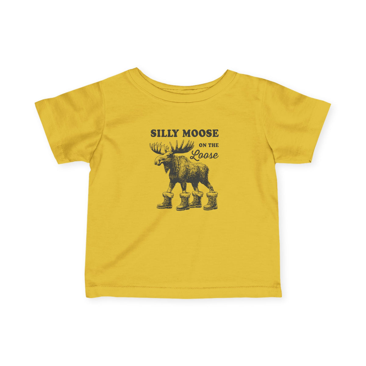 Butter Silly Moose On The Loose vintage moose baby t-shirt, front view