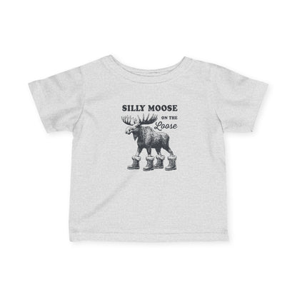 Heather Silly Moose On The Loose vintage moose baby t-shirt, front view
