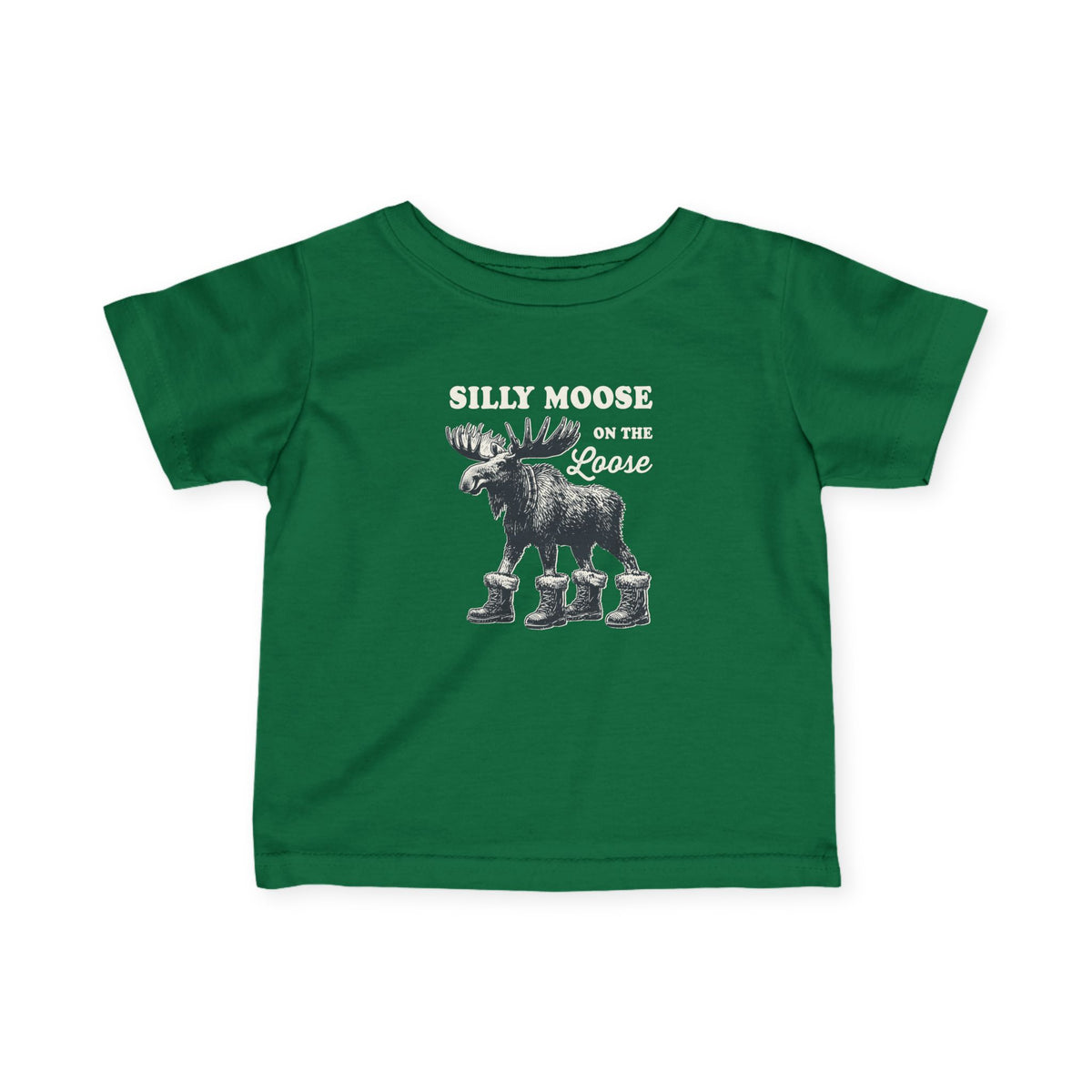 Kelly Silly Moose On The Loose vintage moose baby t-shirt, front view