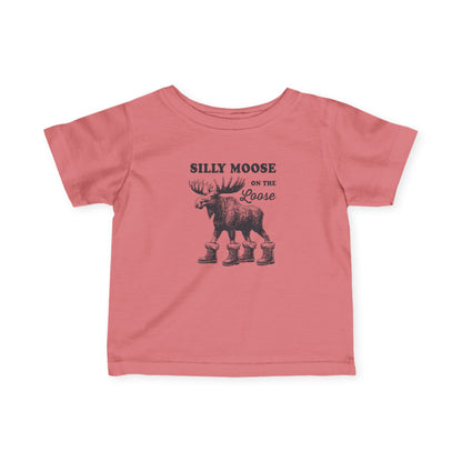 Mauvelous Silly Moose On The Loose vintage moose baby t-shirt, front view