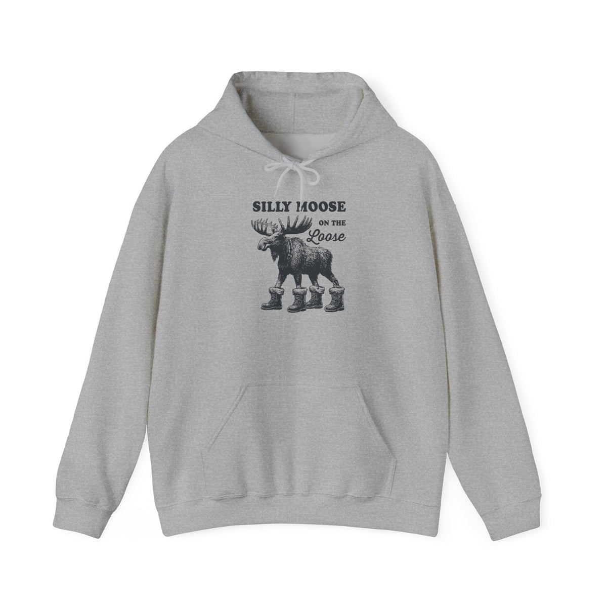 Sport Grey Silly Moose On The Loose vintage moose hoodie, front view