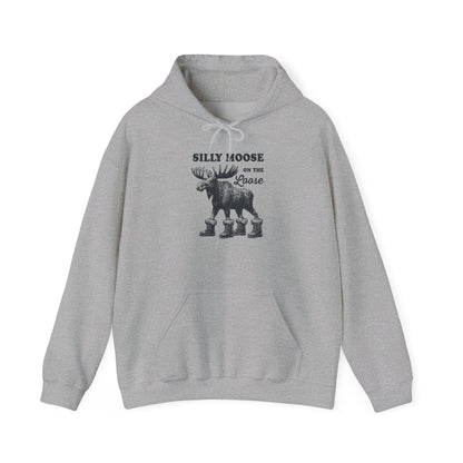 Sport Grey Silly Moose On The Loose vintage moose hoodie, front view