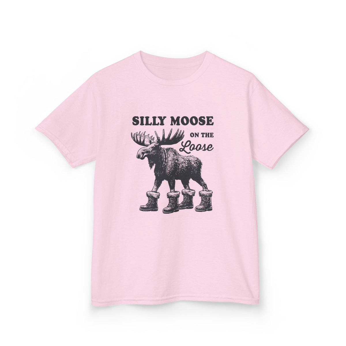 Light Pink Silly Moose On The Loose vintage moose kids t-shirt, front view