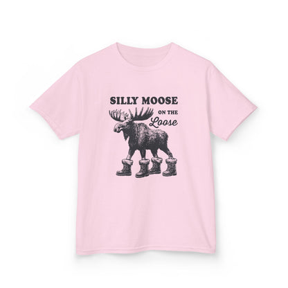 Light Pink Silly Moose On The Loose vintage moose kids t-shirt, front view