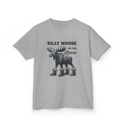 Sport Grey Silly Moose On The Loose vintage moose kids t-shirt, front view