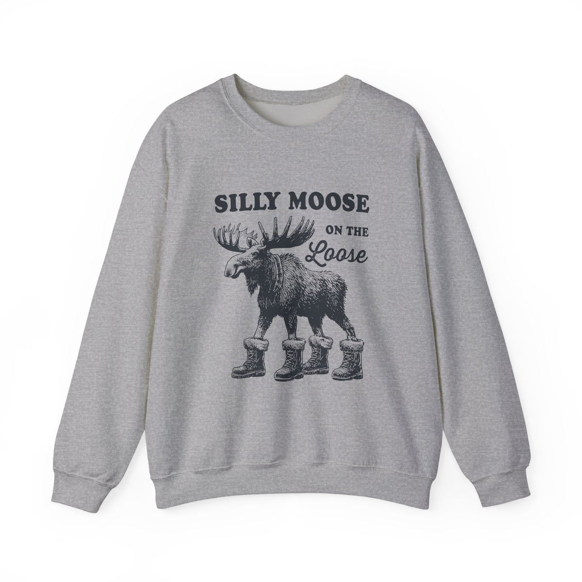 Sport Grey Silly Moose On The Loose vintage moose sweatshirt, front view