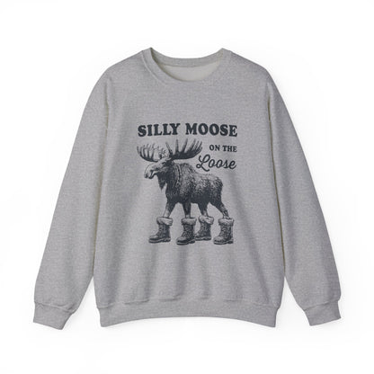 Sport Grey Silly Moose On The Loose vintage moose sweatshirt, front view